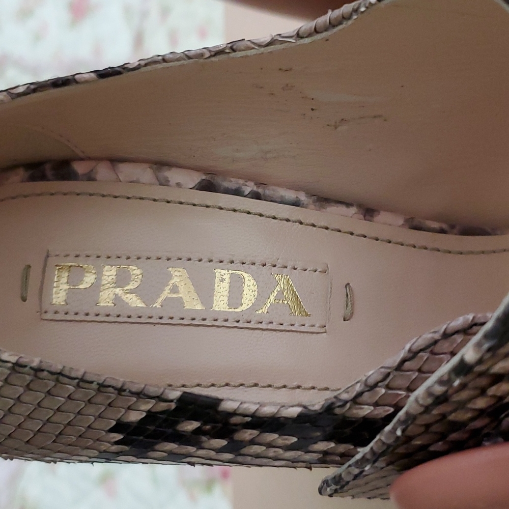 Prada python ankle strap marry jane pumps Calzature Donna Cipria button hot 37 7 - Picture 11 of 17